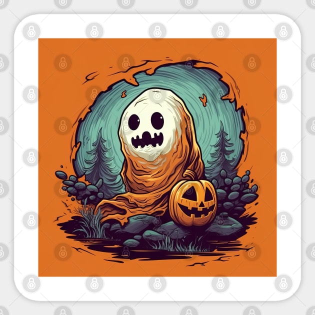 halloween design for kids, orange background, scary ghost with pumpkin Sticker by Maverick Media